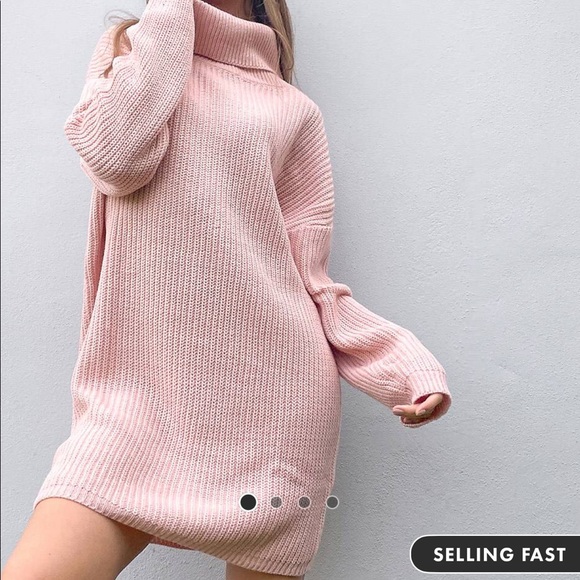 Knitted Dress Pink Oversized Jumper Dress Sweaters Pink Ribbed Cowl Neck  Sweater Dress Poshmark